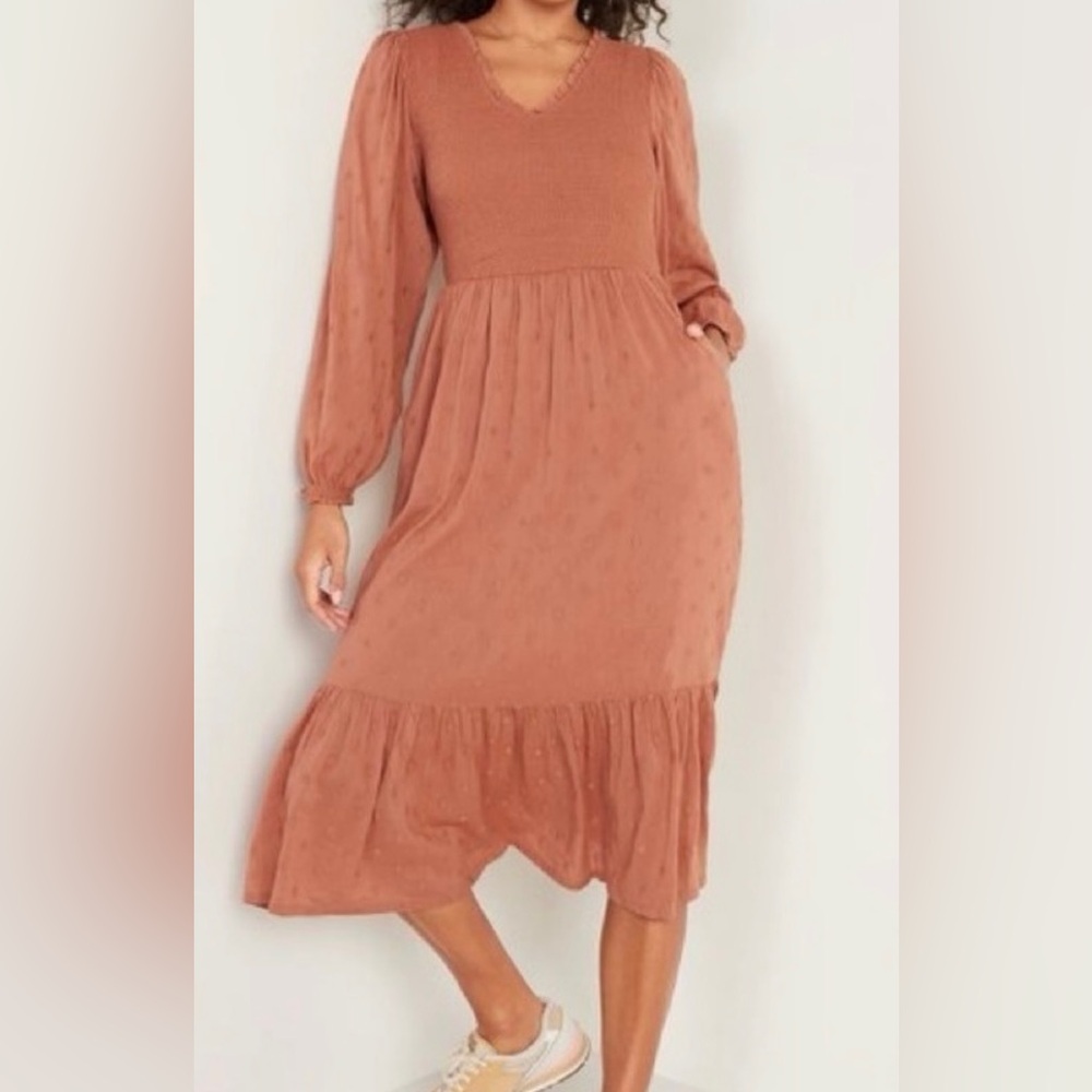 Old Navy Prairie Dress TALL Smocked Midi Dress Swiss Dot Dress